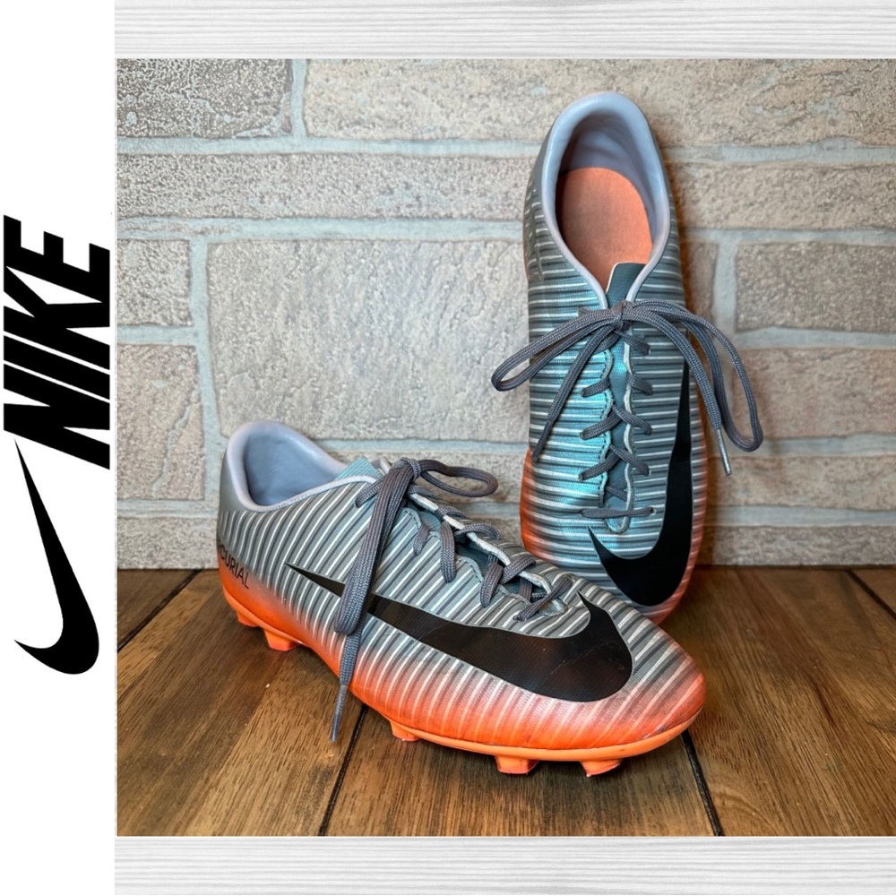 Nike Kid's Junior Mercurial XI Vapor CR7 Fg Soccer Shoe Gray Orange / Size 5.5Y